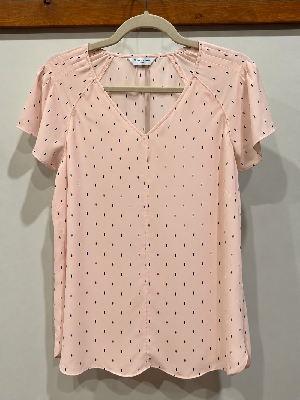 Denver Hayes Blush Pink V-Neck Dot Print Blouse